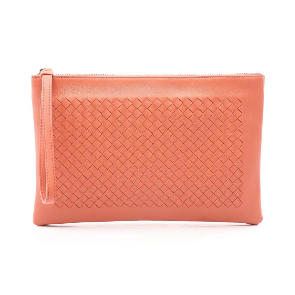 Bottega Veneta Intrecciato Second Bag Clutch Handbag Leather Women's Orange